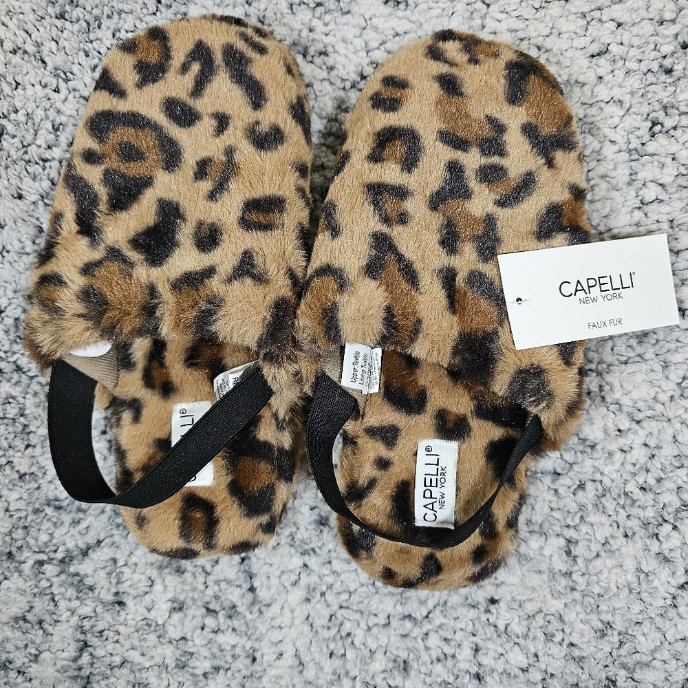 2/$20 Capelli New York 7/8 Leopard Faux Fur Slippers